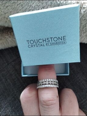 Touchstone Crystal Silver Clear Crystal Stack Ring Set